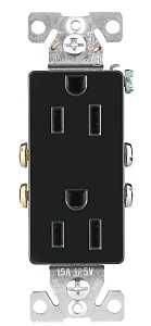 Eaton Wiring Devices 1107BK-C Duplex Receptacle, Nylon, Black, 2-Pole, 15 A, 125 V, Back, Side Wiring