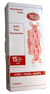 Pass & Seymour Duplex Receptacle Grounding Outlet, 15-Amp 125-Volt , Ivory, 10-Pk.