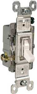 Pass & Seymour Illuminated Toggle Switch, SP, Grounding, White, 120-Volt, 15-Amp