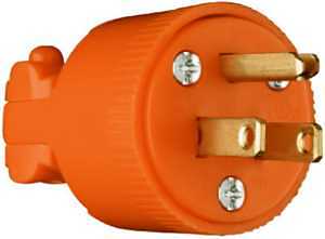 Pass & Seymour Residential Heavy-Duty Vinyl Construction Plug, Orange, 2-Pole, 3 Wire, 15-Amp., 125-Volt