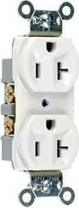 Pass & Seymour Duplex Outlet, Heavy-Duty, White, 125-Volt, 20-Amp