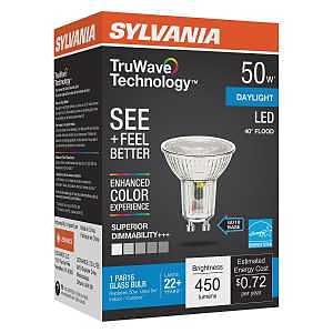 Sylvania 40933 Natural LED Bulb, Spotlight, PAR16 Lamp, GU10 Lamp Base, Dimmable, Daylight Light, 5000 K Color Temp
