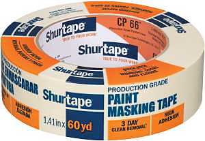 Shurtape CP 66 102803 Masking Tape, 60 yd L, 1.41 in W, Crepe Paper Backing, Natural