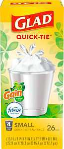 Kitchen Trash Bags with Odor Shield Gain Scent, Tie Closure, 26 Count, 4 Gallon Capacity