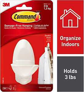 Command Medium Double Hook – 3 lb Capacity, White Plastic (Unfinished)
