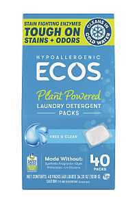 Ecos 9637/06 Laundry Detergent Pack, 40, Capsule, Free and Clear
