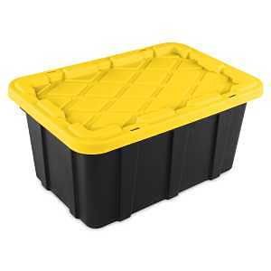 Sterilite 50639Y06 Industrial Tote, 17 gal, Snap-On Locking, Polypropylene, Black/Yellow Lily
