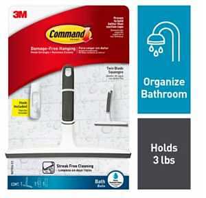 Command BATH24-ES Shower Squeegee, Stainless Steel Blade, White