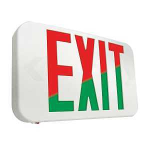 LED Exit Sign, Battery Back-Up, Red & White Thermoplastic