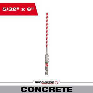 Milwaukee SHOCKWAVE Impact Duty 48-20-9092 Hammer Drill Bit, 5/32 in Dia, 6 in OAL, Percussion, Wide Flute, 1/4 in Dia Shank