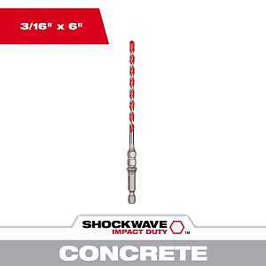 Milwaukee SHOCKWAVE Impact Duty 48-20-9096 Hammer Drill Bit, 3/16 in Dia, 6 in OAL, Percussion, Wide Flute, 1/4 in Dia Shank