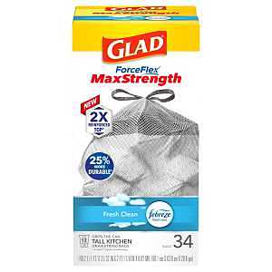 Glad 70320 Trash Bag, 13 gal, Plastic
