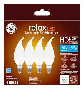 LED Chandelier Light Bulbs, Candle Shape, Soft White, 500 Lumens, 5.5 Watt, 4-Pk.