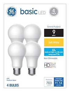 LED Light Bulbs, Soft White, 760 Lumens, 9.5 Watt, 4-Pk.