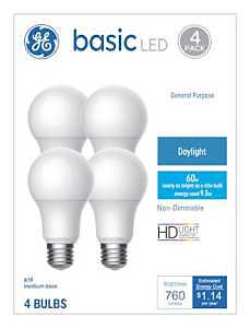 LED Light Bulbs, Daylight, 760 Lumens, 9.5 Watt, 4-Pk.