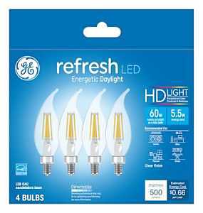 LED Chandelier Light Bulbs, Candle Shape, DayChandelier Light, 500 Lumens, 5.5 Watt, 4-Pk.