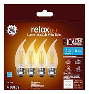 LED Chandelier Light Bulbs, Candle Shape, Medium Base, Soft White, 500 Lumens, 5.5 Watt, 4-Pk.