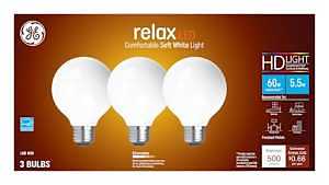 LED Globe Light Bulbs, White Soft White, 5.5 Watt, 500 Lumens, 3-Pk.
