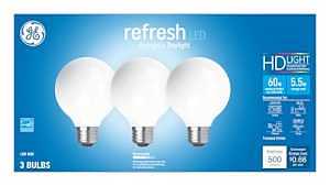 Led Globe Light Bulbs, Dayglobe, 500 Lumens, 5.5 Watt, 3-pk, Dimmable, 5000k