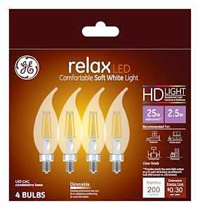 LED Light Bulbs, Soft White, Candelabra Base, 2.5 Watt, 4-Pk.