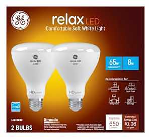 Led Hd+ Relax Br30 Light Bulbs, 8 Watt, 2-pk, 650 Lumens, Dimmable, 2700k