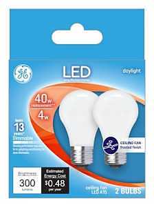 Decorative LED Ceilng Fan Light Bulbs, Daylight, Frosted, 300 Lumens, 4 Watt, 2-Pk.