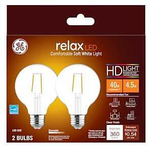 LED Light Bulbs, G25, Clear Soft White, 360 Lumens, 4.5 Watt, 2-Pk.
