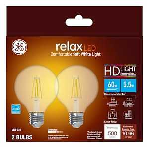 31544 5.5w G25 Relax Hd Dimmable Led Bulbs, Soft White, 500 Lumens, 2-pk