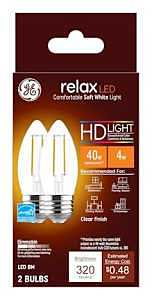 Relax HD Decorative LED Light Bulbs, Soft White, Clear, 300 Lumens, 4 Watt, 2-Pk.