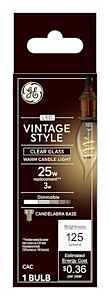 LED Vintage Candle Shaped Light Bulb, Warm White, Clear Bulb, 125 Lumens, 3 Watt
