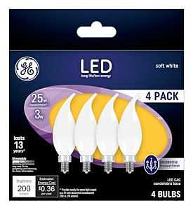 Decorative LED Light Bulbs, Frosted, Candelabra Base, 2.5 Watt, 200 Lumens, 4-Pk.
