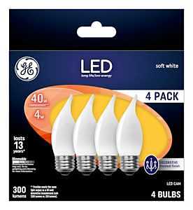 Decorative Led Light Bulbs, Frosted, Candelabra, 3.5w, 300 Lumens, 4-pk, Dimmable