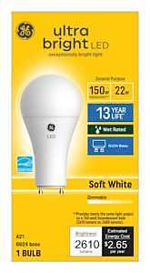 LED Outdoor-Rated Ultra Bright Light Bulb, A21 GU24 Base, Soft White, 22 Watt
