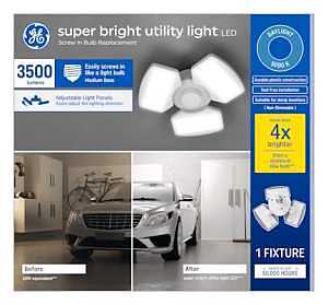 LED Super Bright Utility Light Fixture, 3 Adjustable Panels, Medium Base, 3500 Lumens, 35 Watt