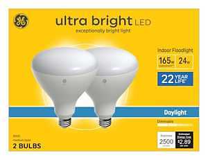 LED Ultra Bright Indoor Floodlight Bulbs, Daylight, BR40, Medium Base, 24 Watts, 2-Pk.