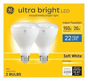 LED Ultra Bright Indoor Floodlight, Soft White, BR30 Medium Base, 20 Watts, 2-Pk.