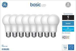 GE 9.5W Daylight A19 LED Bulb – 60W Equivalent, Frosted, Non‑Dimmable