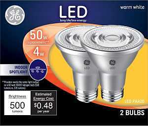 LED Directional Light Bulb, R20, Warm White, Clear Bulb, 500 Lumens, 7 Watt, 2-Pk.