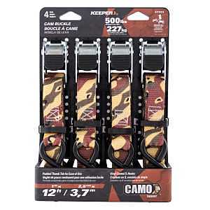 Keeper 47324 Tie-Down Strap, 1 in W, 12 ft L, Camo, 500 lb Working Load, S-Hook End