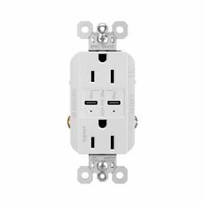 Tamper-Resistant 15A Duplex Outlet with Ultra-Fast Type C/C USB, White