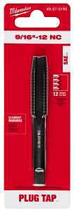 Milwaukee 49-57-5165 Straight Flute Plug Tap, 9/16-12 Thread, NC Thread, 1-3/4 in L Thread, 4-Flute, HCS