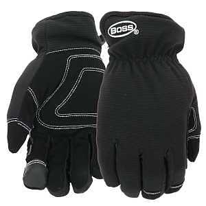 Boss Arctik B95261-XL Work Gloves, Men's, XL, Wing Thumb, Slip-On Cuff, Polyester/Synthetic Leather, Black