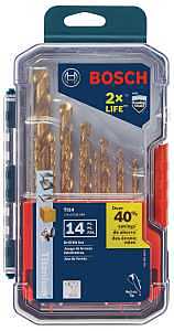 Bosch TI14 Drill Bit Set, 14-Piece, HSS, Titanium Nitride-Coated