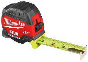 Milwaukee STUD 48-22-1425E Tape Measure with Engineer's Scale, 25 ft L Blade, 1-5/16 in W Blade, Steel Blade