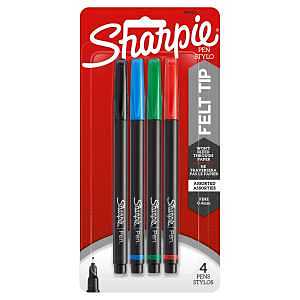 Fine Point Ink Pens, Black, Blue, Green, & Red. 4-Pk.