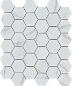 Emser Tile Elegan Series W95ELEGCA1113MH2M Porcelain Mosaic Tile, 13 in L Tile, 11 in W Tile, Pressed Edge, Calacata