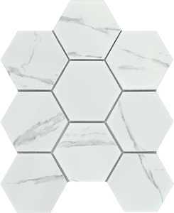 Emser Tile Elegan Series W95ELEGCA1011MH4M Porcelain Mosaic Tile, 11 in L Tile, 10 in W Tile, Pressed Edge, Calacata