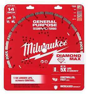 Milwaukee DIAMOND MAX 49-93-9014 Turbo General-Purpose Saw Blade, 14 in Dia, 1 in-20 mm Arbor, Segmented Rim