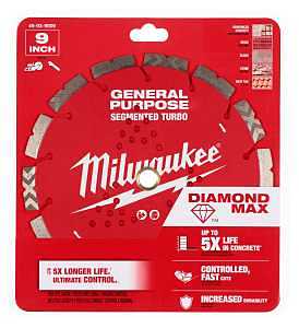 Milwaukee DIAMOND MAX 49-93-9009 Turbo General-Purpose Saw Blade, 9 in Dia, 7/8 in-5/8 in Arbor, Segmented Rim