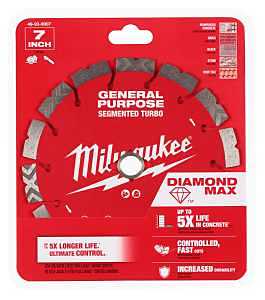 Milwaukee DIAMOND MAX 49-93-9007 Turbo General-Purpose Saw Blade, 7 in Dia, DM-7/8 in-5/8 in Arbor, Segmented Rim